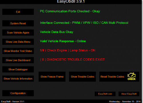 EasyOBDII software's interface.